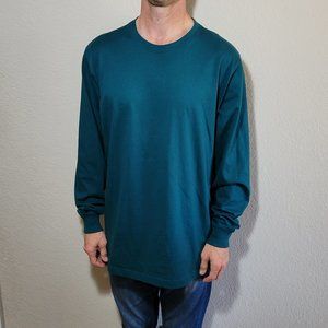 Lands' End Mens Shirt Large Tall 42-44 Green Long Sleeve Tee Cotton Casual Top